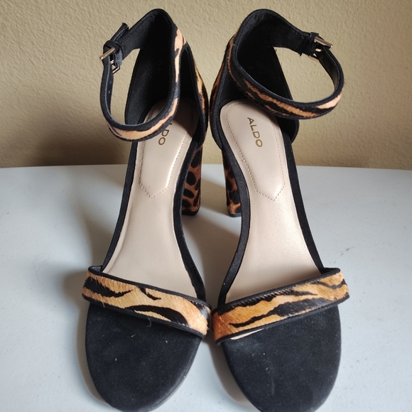 Aldo Women's Jerayclya Cheetah Animal Print Ankle Strap Block Heel Sandals 8.5 - Picture 2 of 8